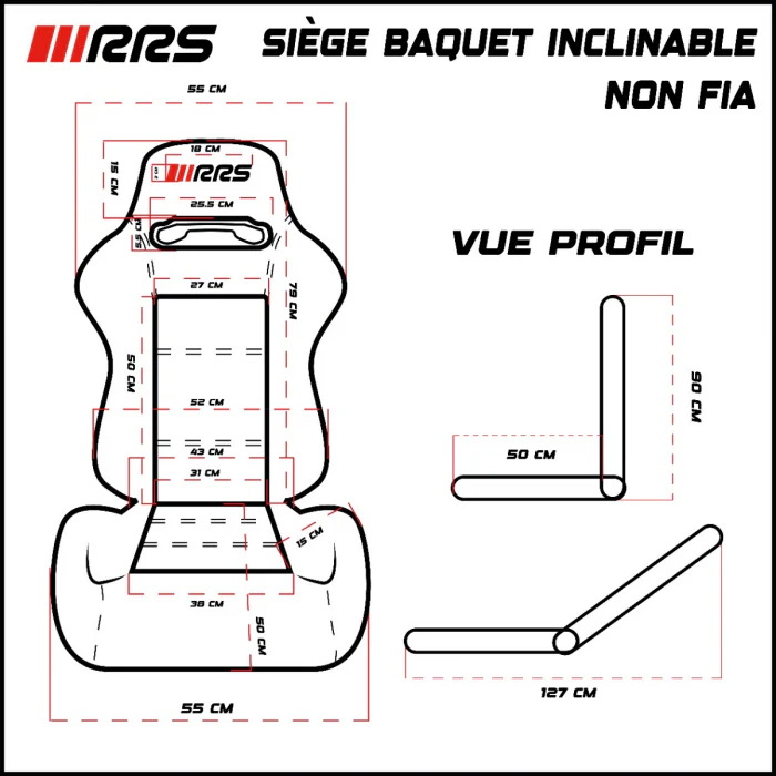 RRS Reclining Bucket Seat Black With Slider Non-FIA - Image 5